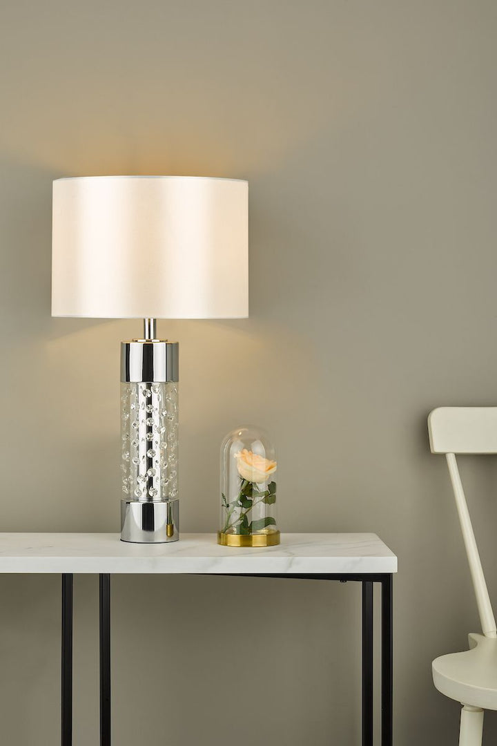 Dar YAL422 Yalena Large Table Lamp Polished Chrome And Glass With Shade