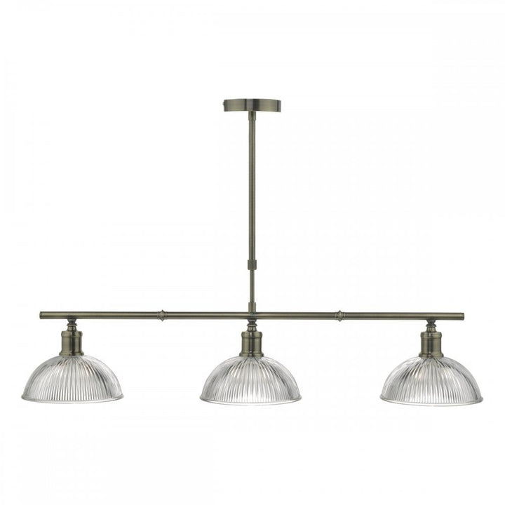 Dar Lighting DAR0375 | Dara 3-Light Pendant | Antique Brass with Ribbed Glass