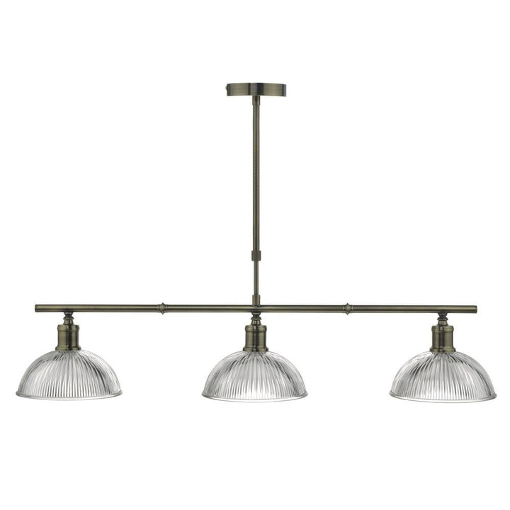 Dar Lighting DAR0375 | Dara 3-Light Pendant | Antique Brass with Ribbed Glass