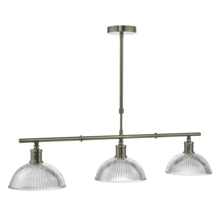 Dar Lighting DAR0375 | Dara 3-Light Pendant | Antique Brass with Ribbed Glass