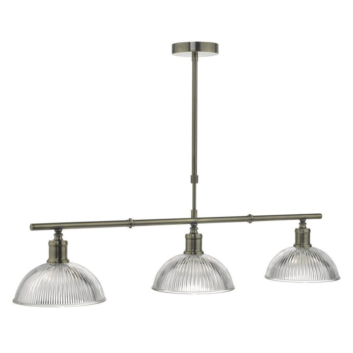 Dar Lighting DAR0375 | Dara 3-Light Pendant | Antique Brass with Ribbed Glass