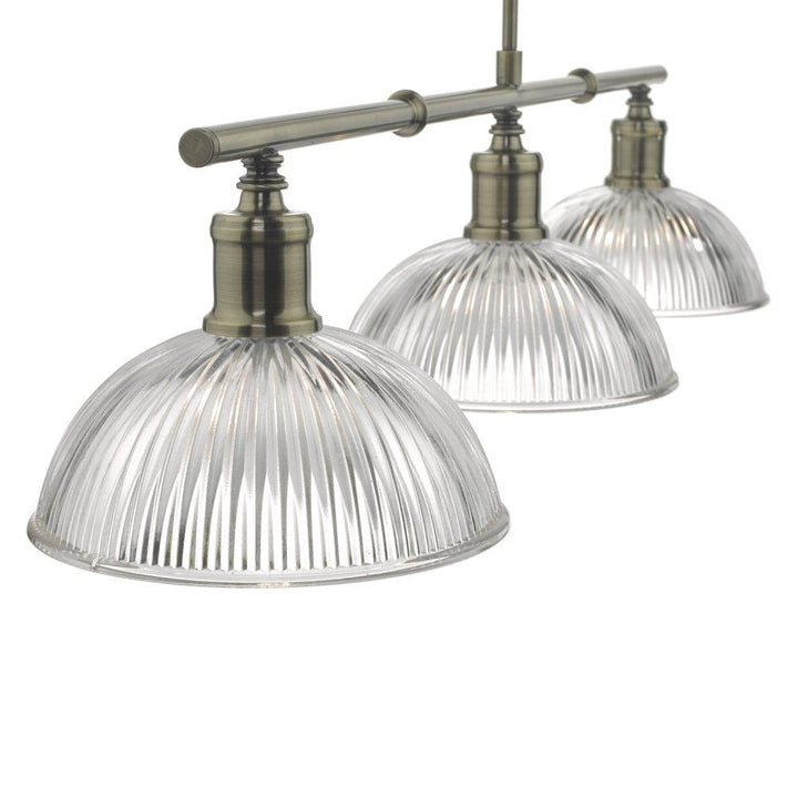 Dar Lighting DAR0375 | Dara 3-Light Pendant | Antique Brass with Ribbed Glass
