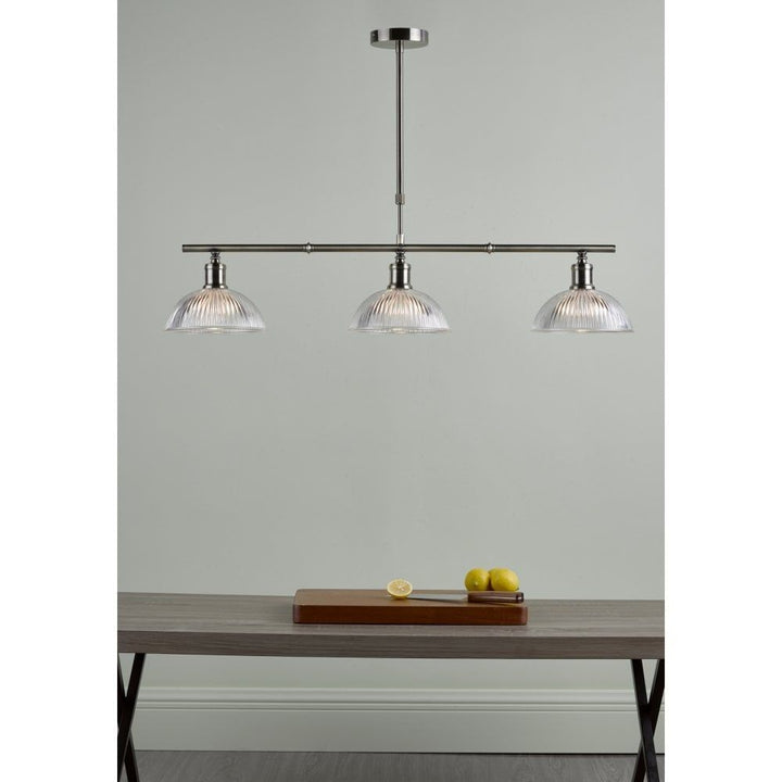 Dar Lighting DAR0375 | Dara 3-Light Pendant | Antique Brass with Ribbed Glass