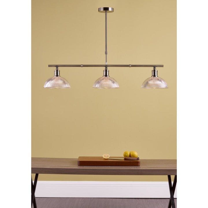 Dar Lighting DAR0375 | Dara 3-Light Pendant | Antique Brass with Ribbed Glass