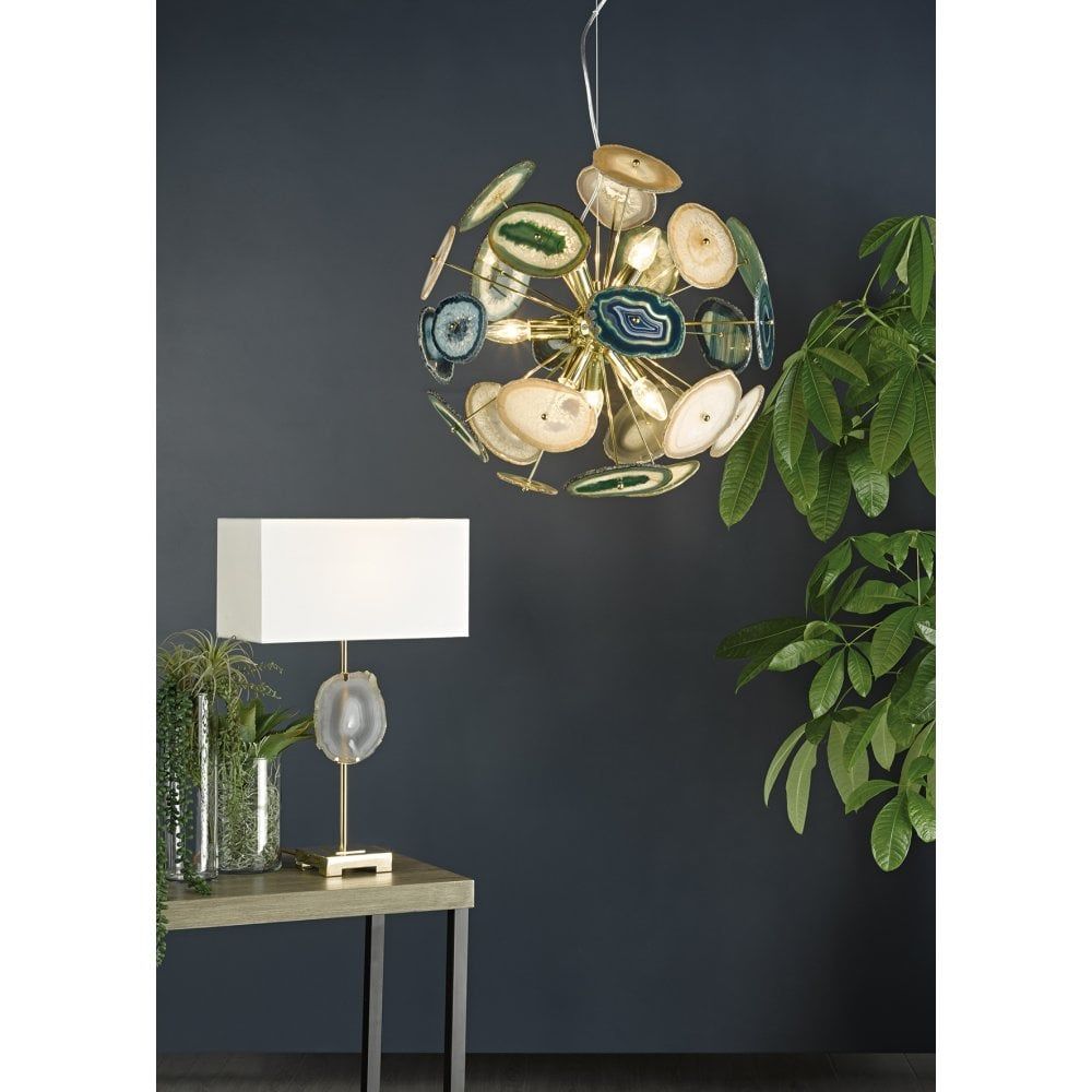 Dar Lighting ACH1355 | Achates 9-Light Pendant | Gold with Agate Stone