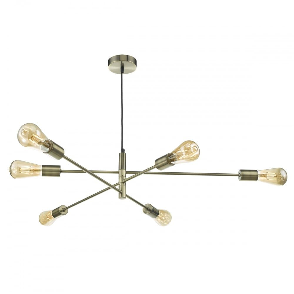 Dar ALA0675 | Alana 6-Light Adjustable Pendant | Antique Brass