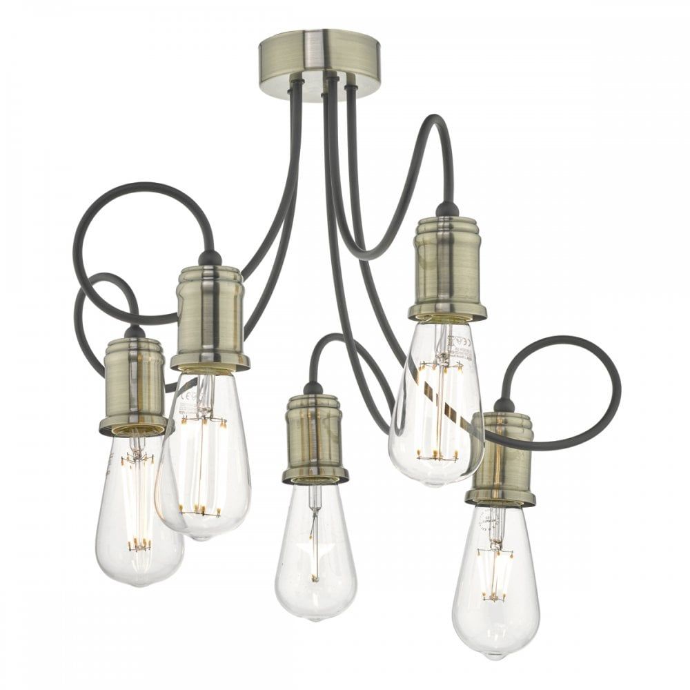 Dar Lighting ALZ5475 | Alzbet 5-Light Semi Flush | Antique Brass & Black