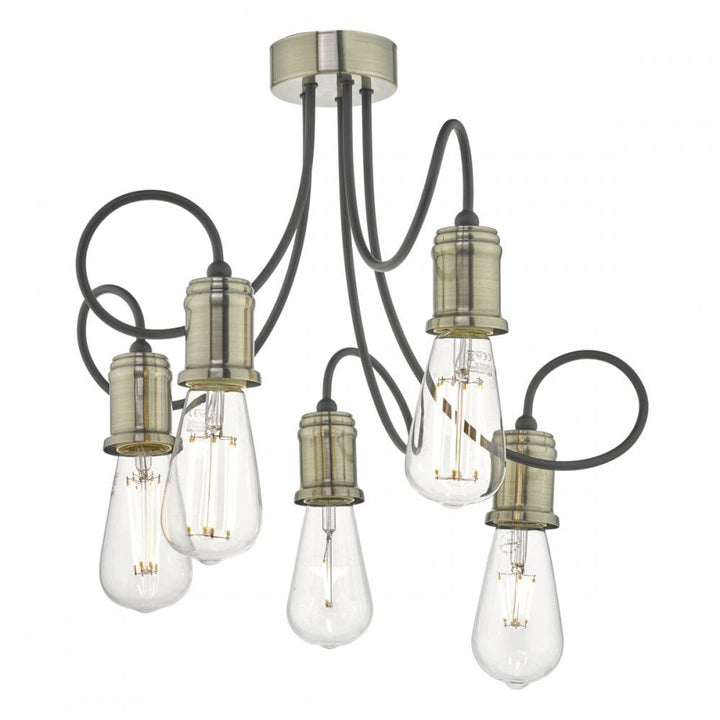 Dar Lighting ALZ5475 | Alzbet 5-Light Semi Flush | Antique Brass & Black