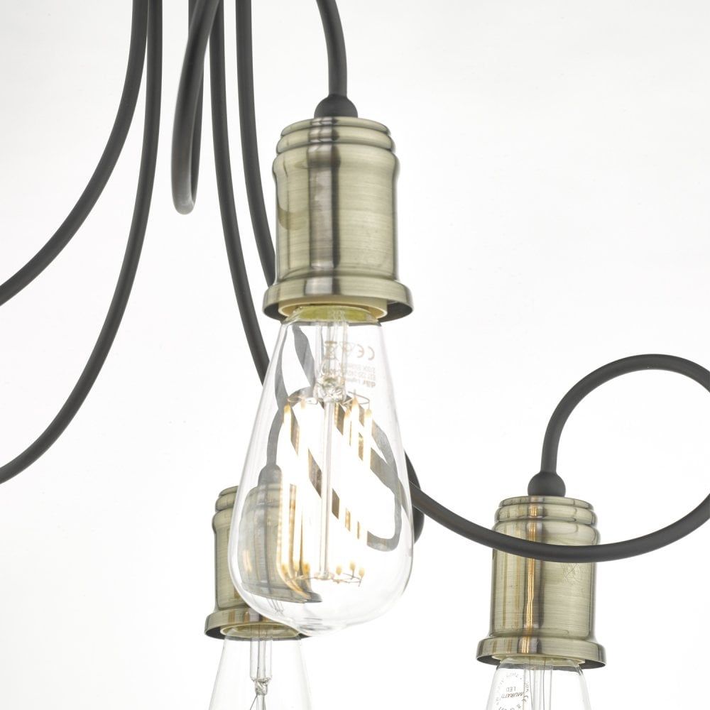 Dar Lighting ALZ5475 | Alzbet 5-Light Semi Flush | Antique Brass & Black