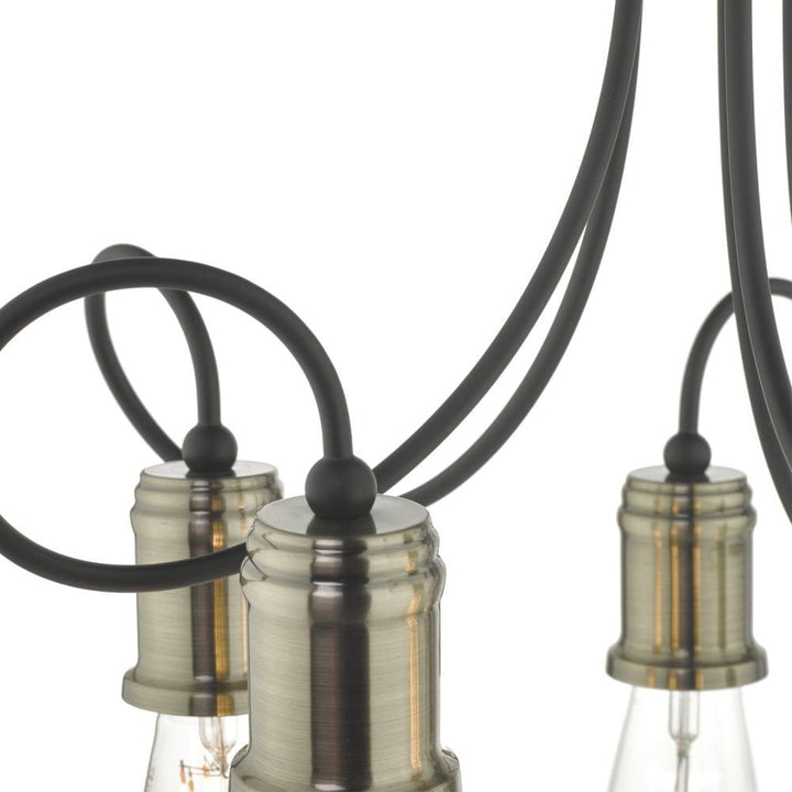 Dar Lighting ALZ5475 | Alzbet 5-Light Semi Flush | Antique Brass & Black