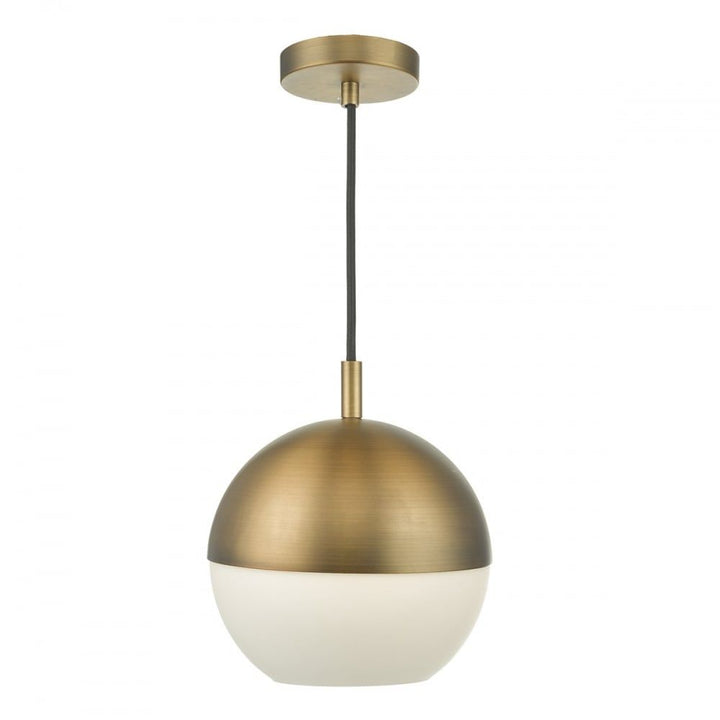 Dar AND0142 | Andre | Vintage Globe Pendant Light | Aged Brass and Opal Glass