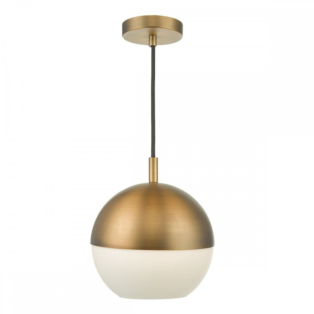 Dar AND0142 | Andre | Vintage Globe Pendant Light | Aged Brass and Opal Glass