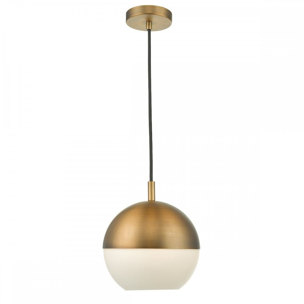 Dar AND0142 | Andre | Vintage Globe Pendant Light | Aged Brass and Opal Glass