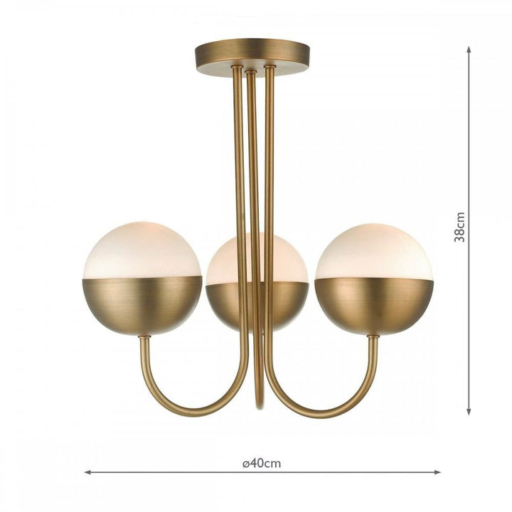Dar AND0342 Andre 3 Light Semi Flush Aged Brass