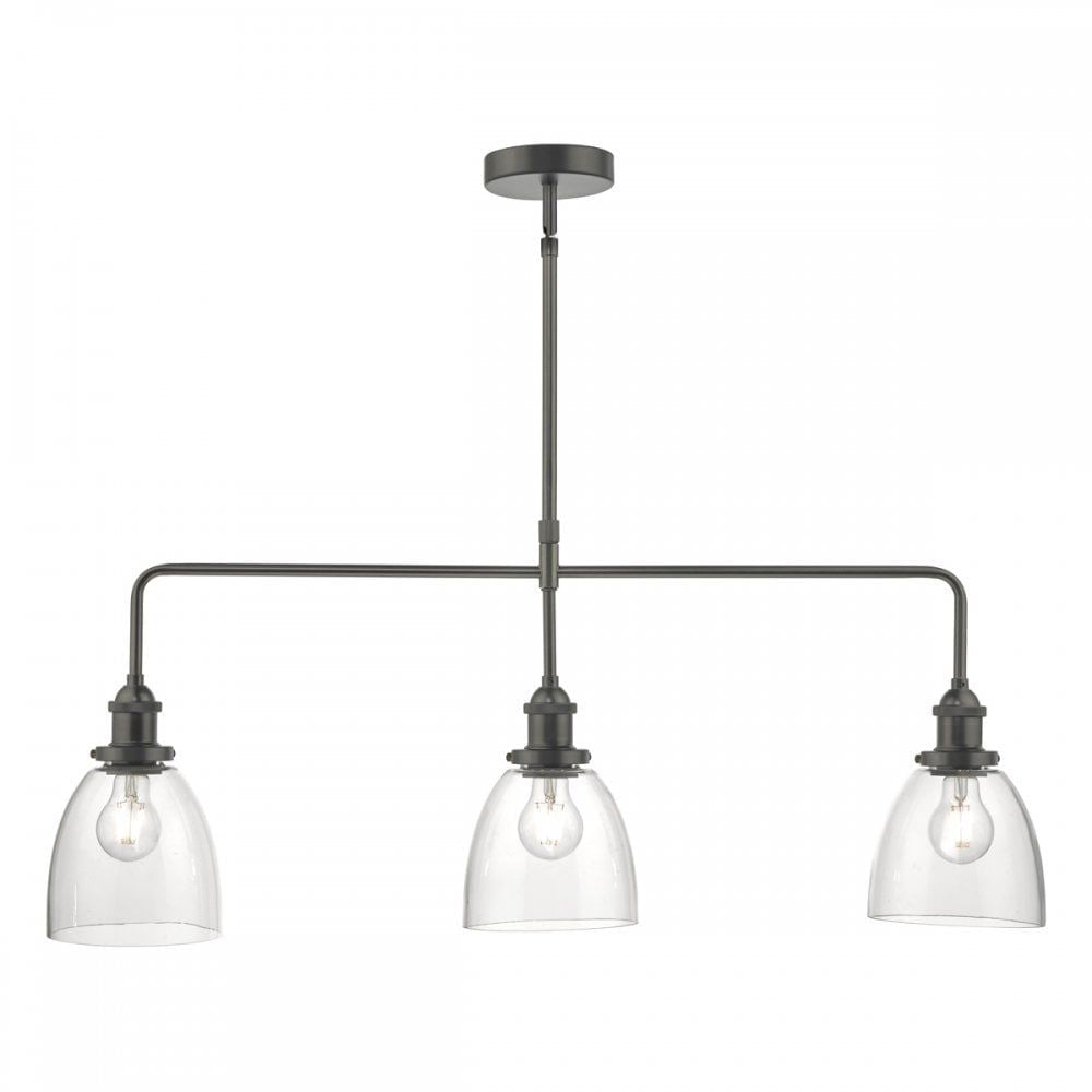 Dar ARV0361 | Arvin 3 Light Bar Pendant | Antique Chrome & Clear Glass