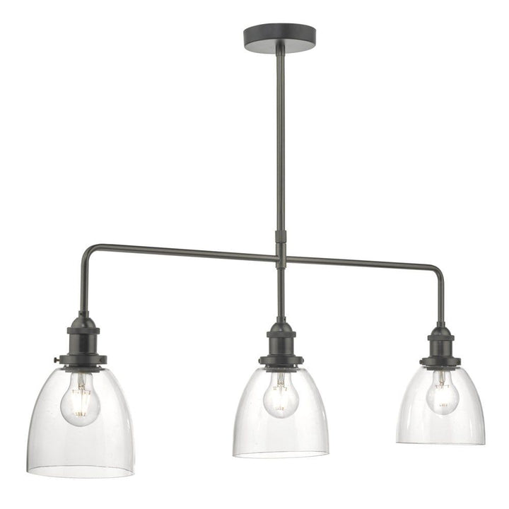 Dar ARV0361 | Arvin 3 Light Bar Pendant | Antique Chrome & Clear Glass