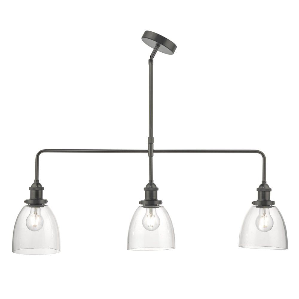 Dar ARV0361 | Arvin 3 Light Bar Pendant | Antique Chrome & Clear Glass