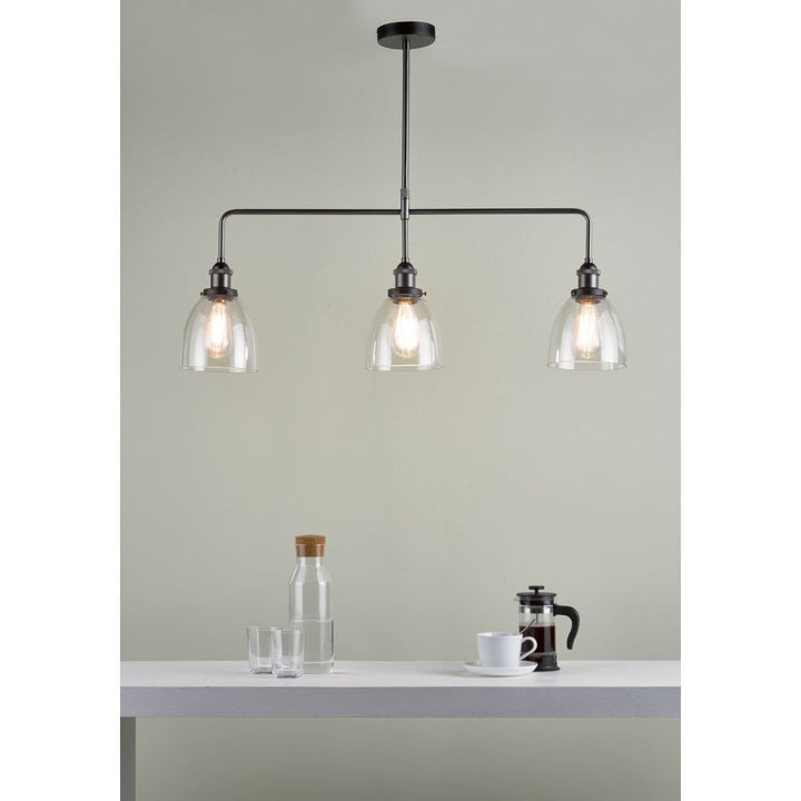 Dar ARV0361 | Arvin 3 Light Bar Pendant | Antique Chrome & Clear Glass