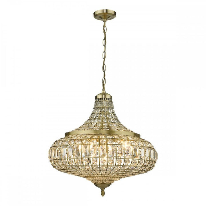 Dar ASM0675 | Asmara Pendant | 6 Light | Antique Brass & Crystal