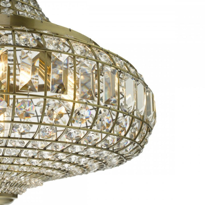 Dar ASM0675 | Asmara Pendant | 6 Light | Antique Brass & Crystal