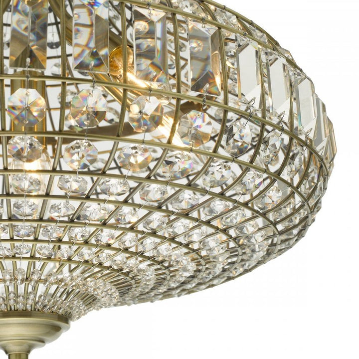 Dar ASM0675 | Asmara Pendant | 6 Light | Antique Brass & Crystal