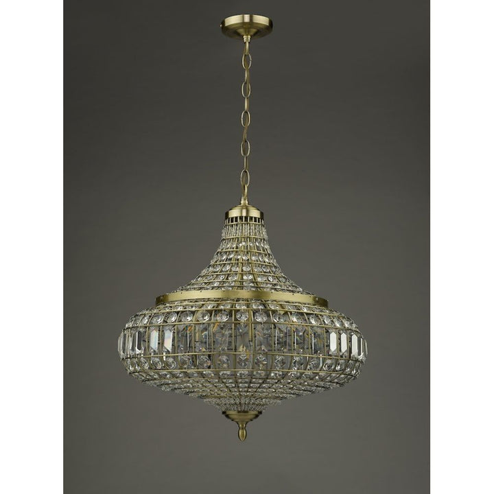 Dar ASM0675 | Asmara Pendant | 6 Light | Antique Brass & Crystal
