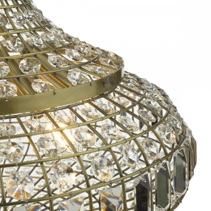 Dar ASM0675 | Asmara Pendant | 6 Light | Antique Brass & Crystal