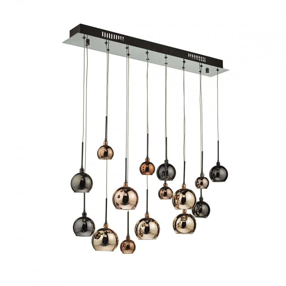 Dar AUR6264 | Aurelia Bar Pendant | 15 Light | Copper Tones & Black Chrome