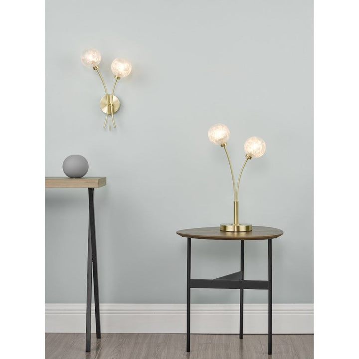 Dar AVA4241 | Avari Table Lamp | 2 Light | Satin Brass & Frosted Glass