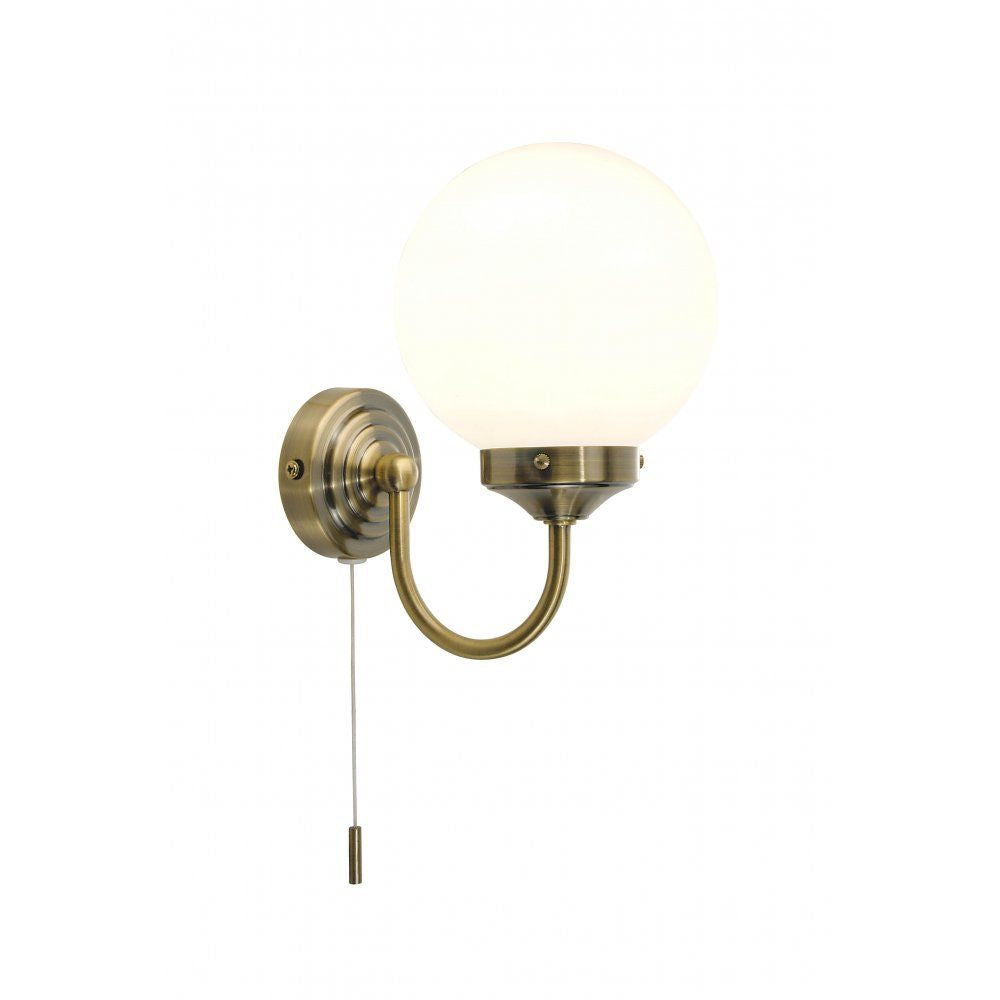 Dar BAR0775 | Barclay Bathroom Wall Light | Antique Brass | Opal Glass