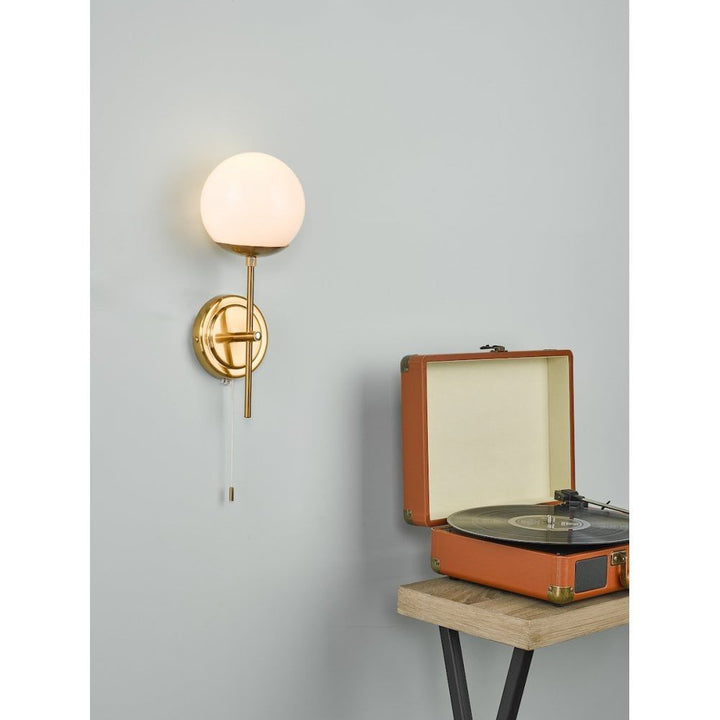 Dar BOM0735 | Bombazine Wall Light | Natural Brass | Opal Glass