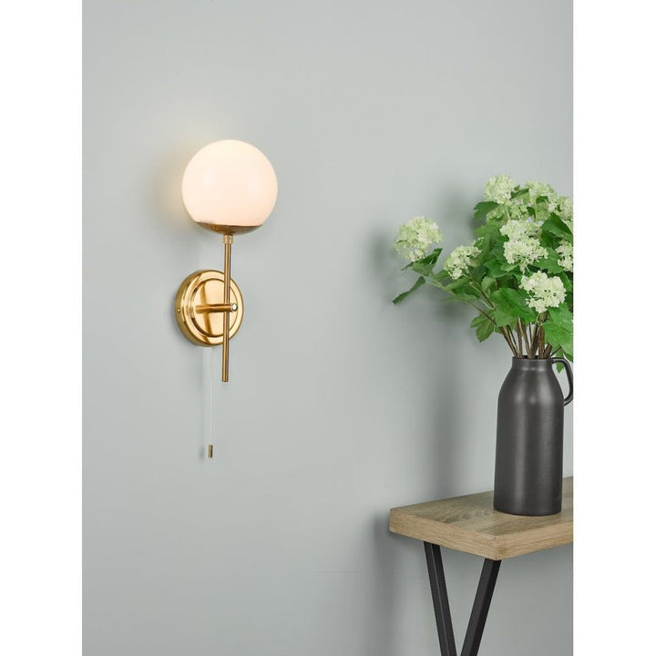 Dar BOM0735 | Bombazine Wall Light | Natural Brass | Opal Glass