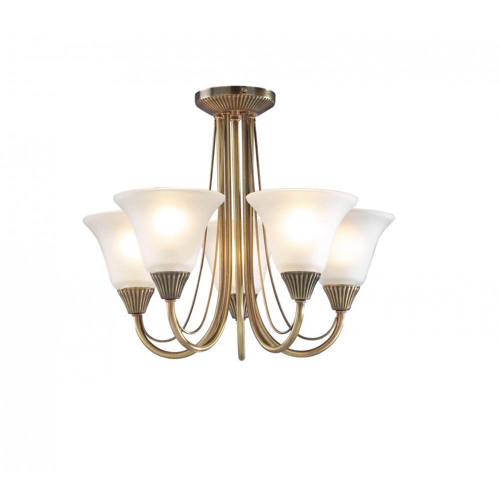 Dar BOS05 | Boston 5 Light Semi-Flush | Antique Brass with Opal Glass
