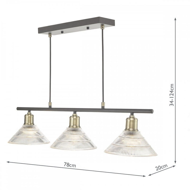 Dar BOY0375 | Boyd 3 Light Bar | Antique Brass with Glass Shade