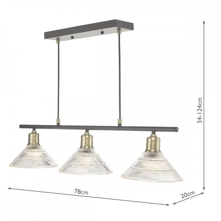 Dar BOY0375 | Boyd 3 Light Bar | Antique Brass with Glass Shade