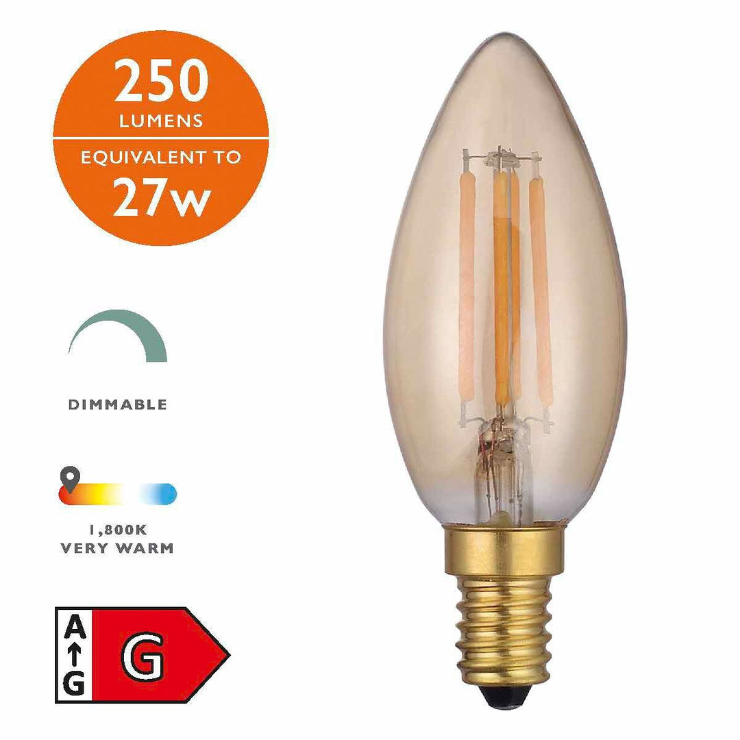 Dar BUL-E14-LEDV-1-I E14 Vintage Candle 4w LED Single Bulb Very Warm Dimmable