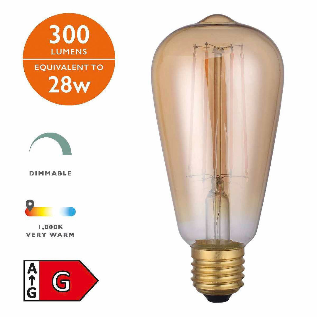 Dar BUL-E27-LEDV-1-I E27 Vintage Rustika 4w LED Single Bulb Very Warm Dimmable