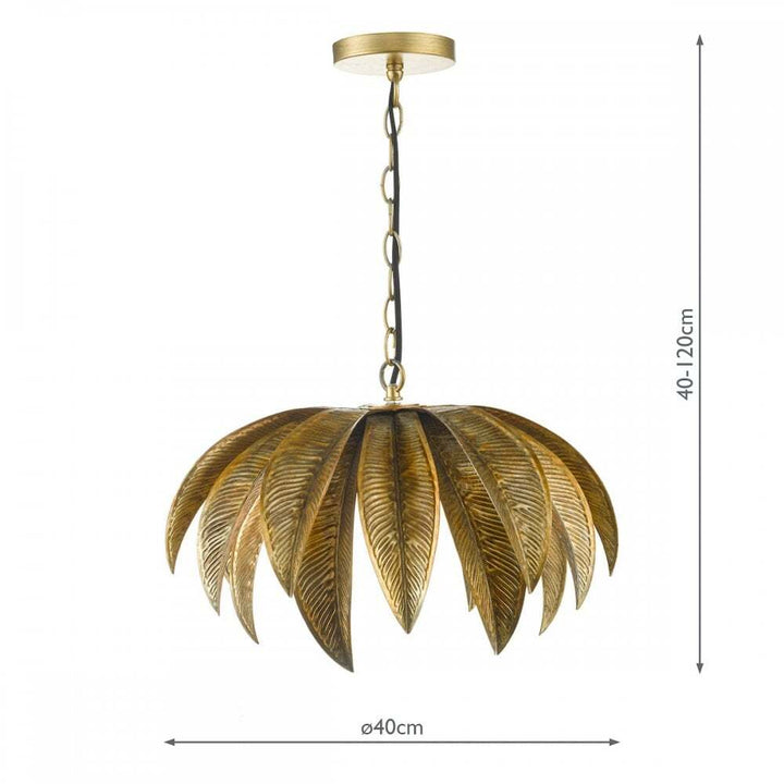 Dar CAR0135 | Cara Pendant Light | Antique Gold Palm Design