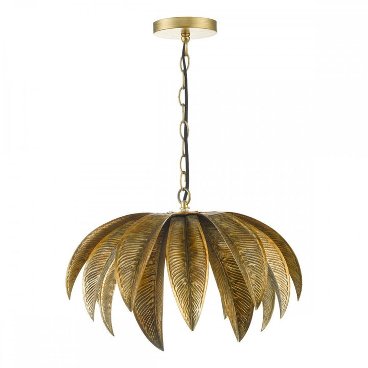 Dar CAR0135 | Cara Pendant Light | Antique Gold Palm Design