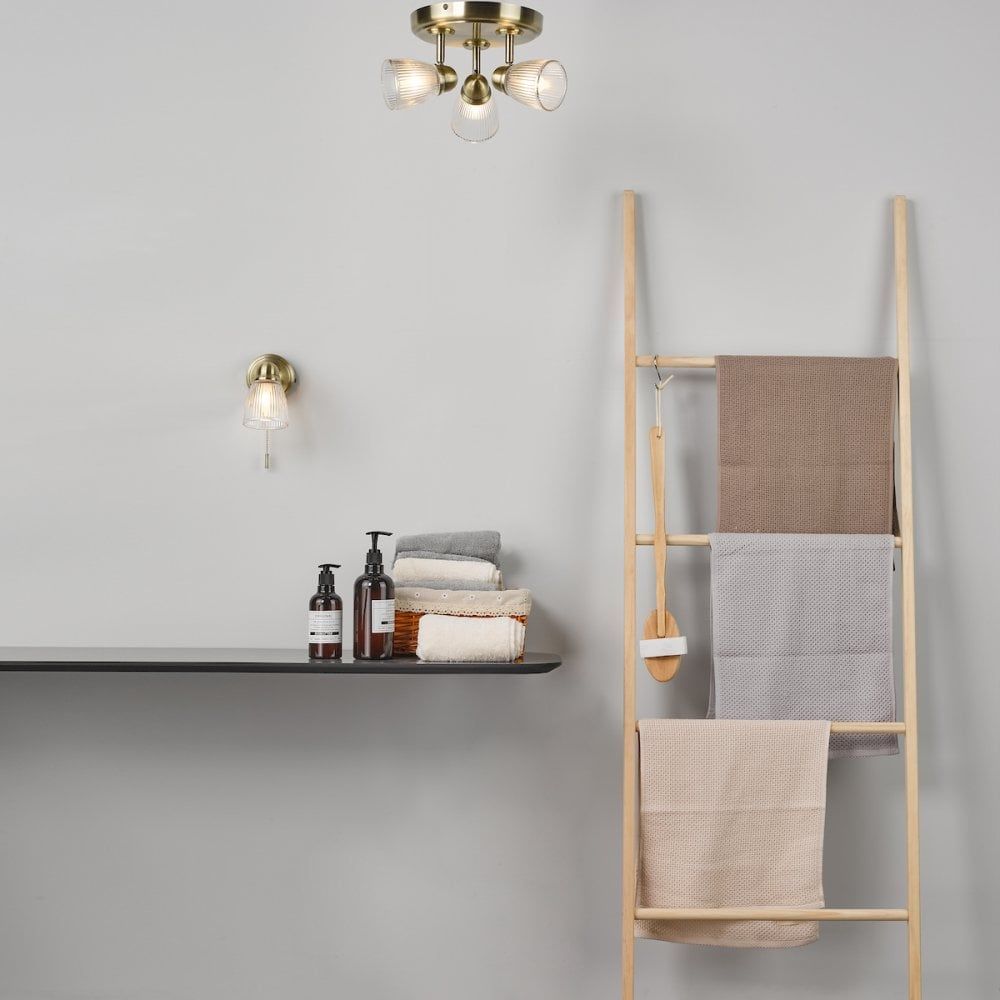 Dar CED0775 | Cedric | Antique Brass Bathroom Spotlight | Glass