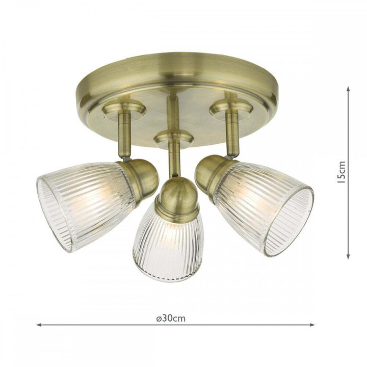 Dar CED7675 | Cedric | Antique Brass 3-Light Spotlight | Glass
