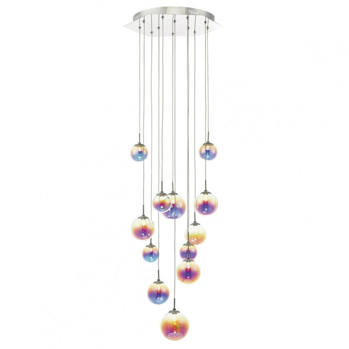 Dar CES1250 | Cesario | 12-Light LED Cluster Pendant | Chrome & Multi-Coloured Glass
