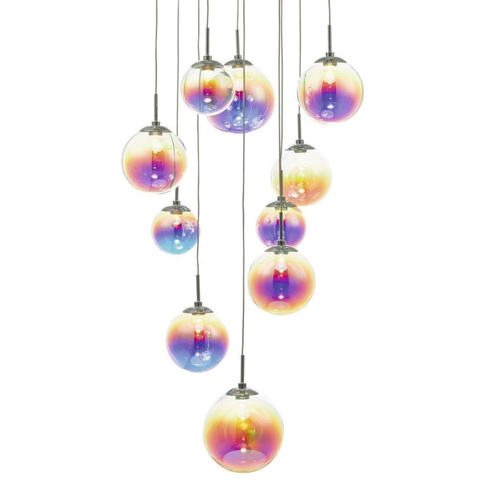 Dar CES1250 | Cesario | 12-Light LED Cluster Pendant | Chrome & Multi-Coloured Glass