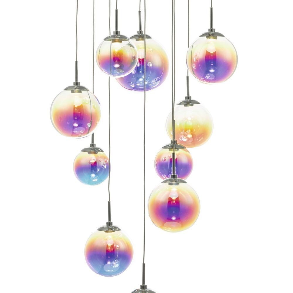 Dar CES1250 | Cesario | 12-Light LED Cluster Pendant | Chrome & Multi-Coloured Glass