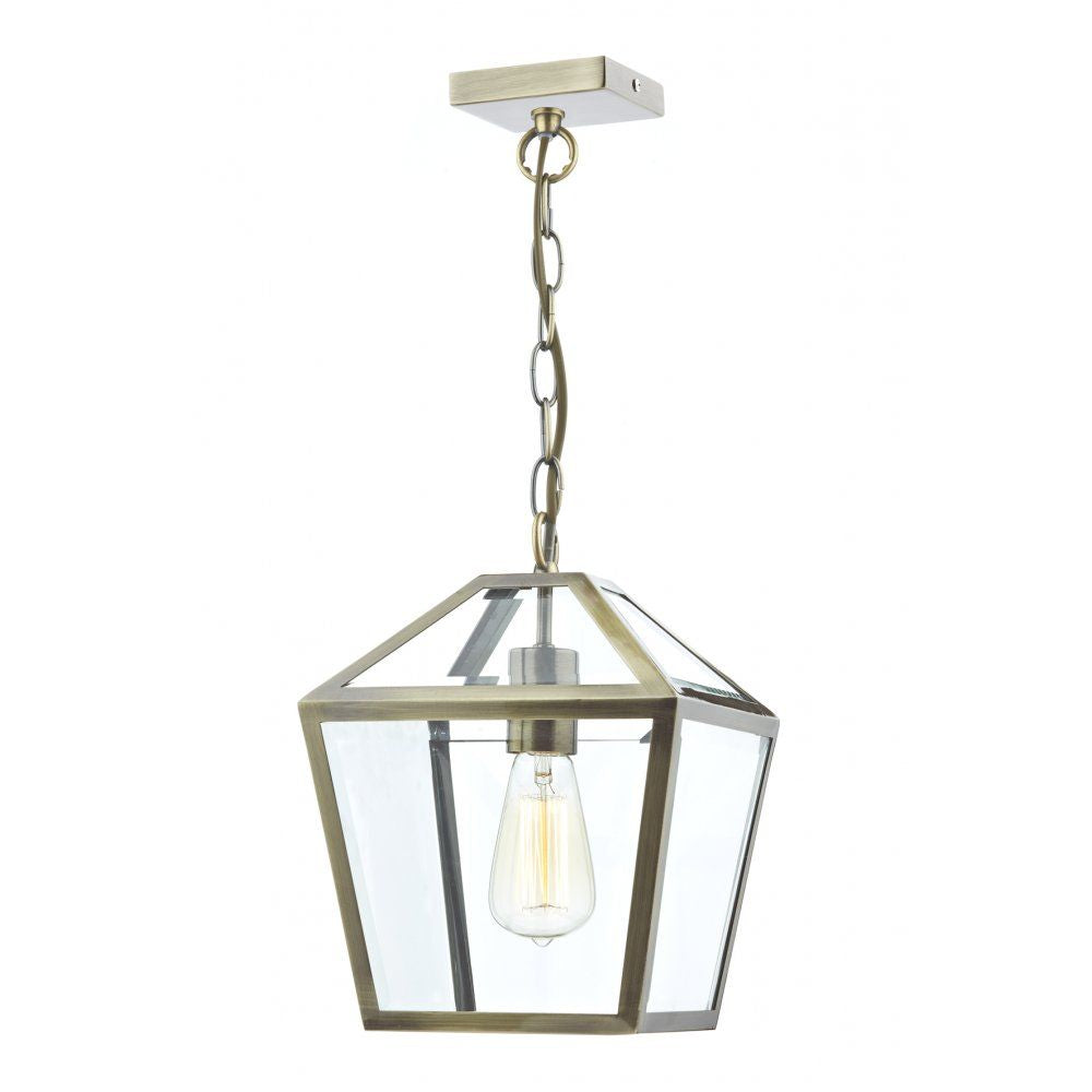 Dar CHU0175 | Churchill | 1 Light Pendant | Antique Brass & Glass