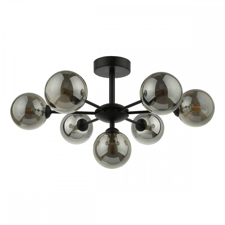 Dar Lighting COH3422-01 | Cohen | 7 Light Semi Flush | Matt Black & Smoked Glass