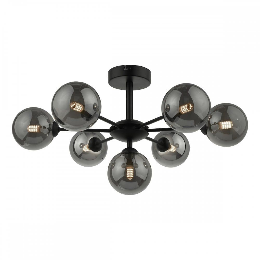 Dar Lighting COH3422-01 | Cohen | 7 Light Semi Flush | Matt Black & Smoked Glass