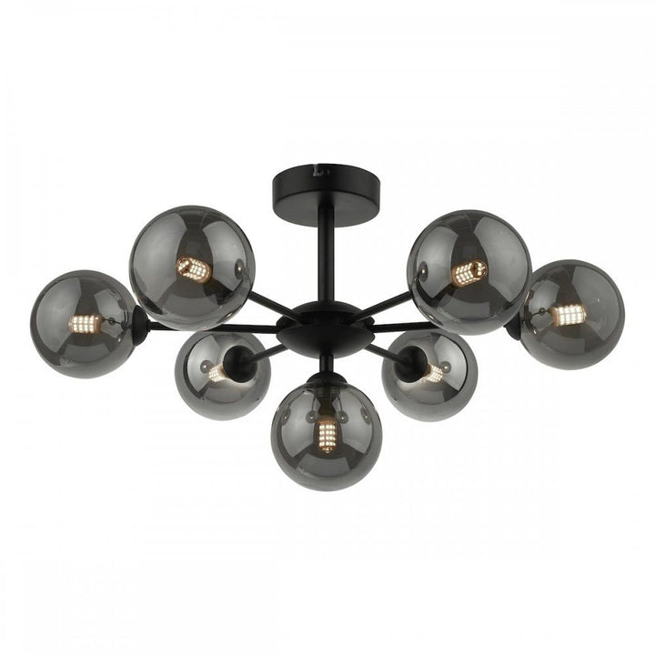 Dar Lighting COH3422-01 | Cohen | 7 Light Semi Flush | Matt Black & Smoked Glass