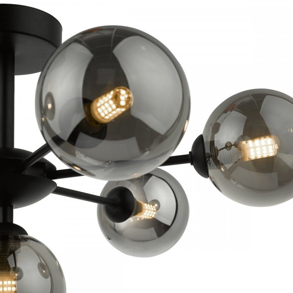 Dar Lighting COH3422-01 | Cohen | 7 Light Semi Flush | Matt Black & Smoked Glass