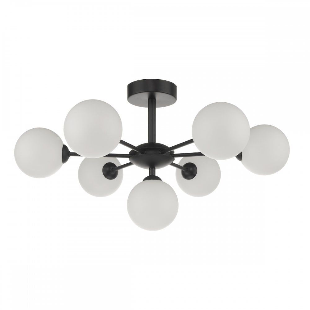 Dar Lighting COH3422-02 | Cohen | 7 Light Semi Flush | Matt Black & Opal Glass